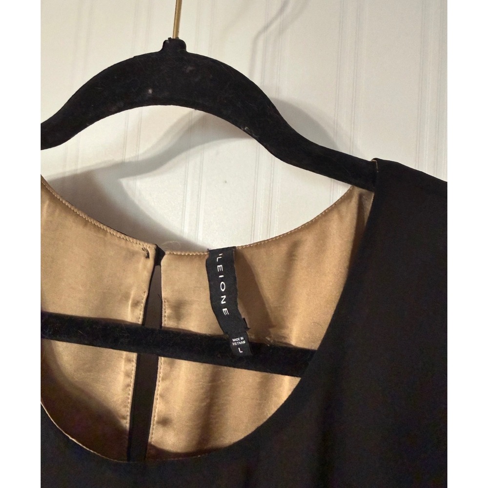 Pleione Womens Black Cap Sleeve Keyhole Back Blouse Tan Lining Size Large - Picture 4 of 4